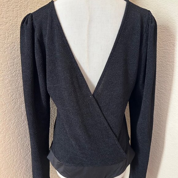 Astr The Label Black Puff Sleeve Long Sleeve Bodysuit Open Back Crepe Size XL - Picture 3 of 6